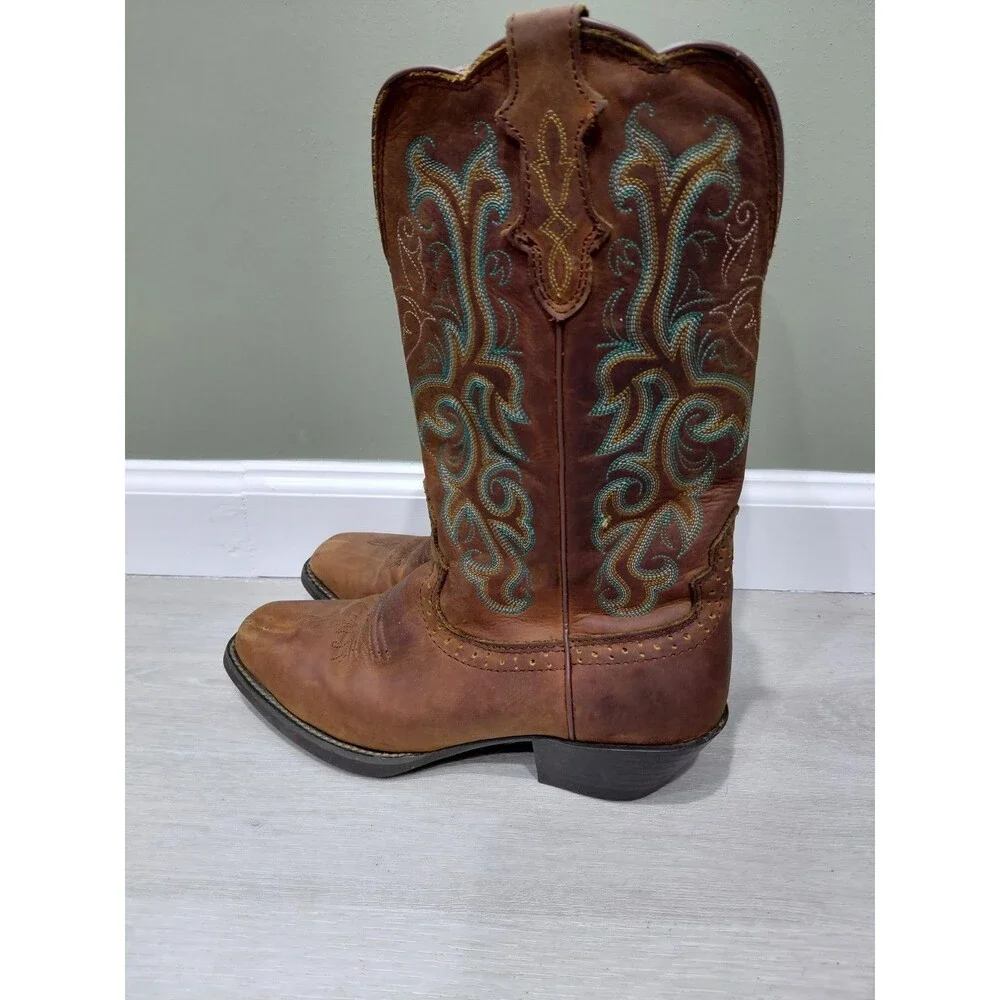 Justin Women's Stampede Cowboy Boots L2552 Brown embroidered Leather sz 7.5B
